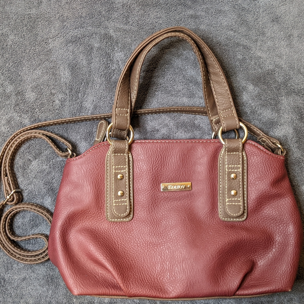 Koltov Red & Brown Leather Shoulder Crossbody Purse
